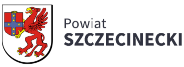 Logo Powiat Szczecinek, w herbie czerwony gryf.