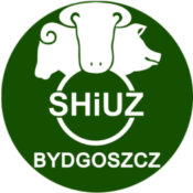 Logo firmy Stacja Hodowli i Unasieniania Zwierząt, zielone logo z głowami bydła i napisem Bydgoszcz